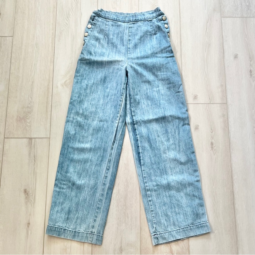 Ilana Kohn Lindy Pant Size 0 | High Waisted Wide Leg Jeans Side Button Details